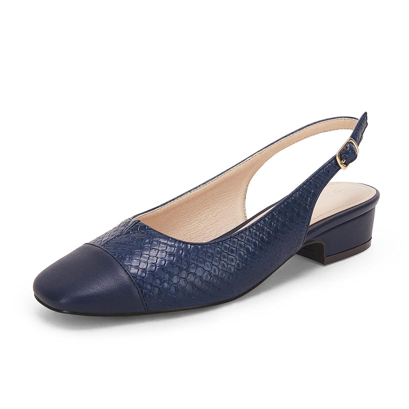Rilista Women's Slingback Low Heels Closed Toe Chunky Block Heel Comfortable Office Dress Pumps Shoes 9 Navy