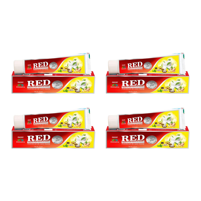 [Australia] - Jagat Herbal Red Toothpaste for Fresh Breathe, Doctor Recommended Natural Ayurvedic Toothpaste, Organic 100% Natural Teeth Whitening, Fluoride Free & Protects Gums, Vegan - Pack of 4 Red-Toothpaste (Pack of 4) 