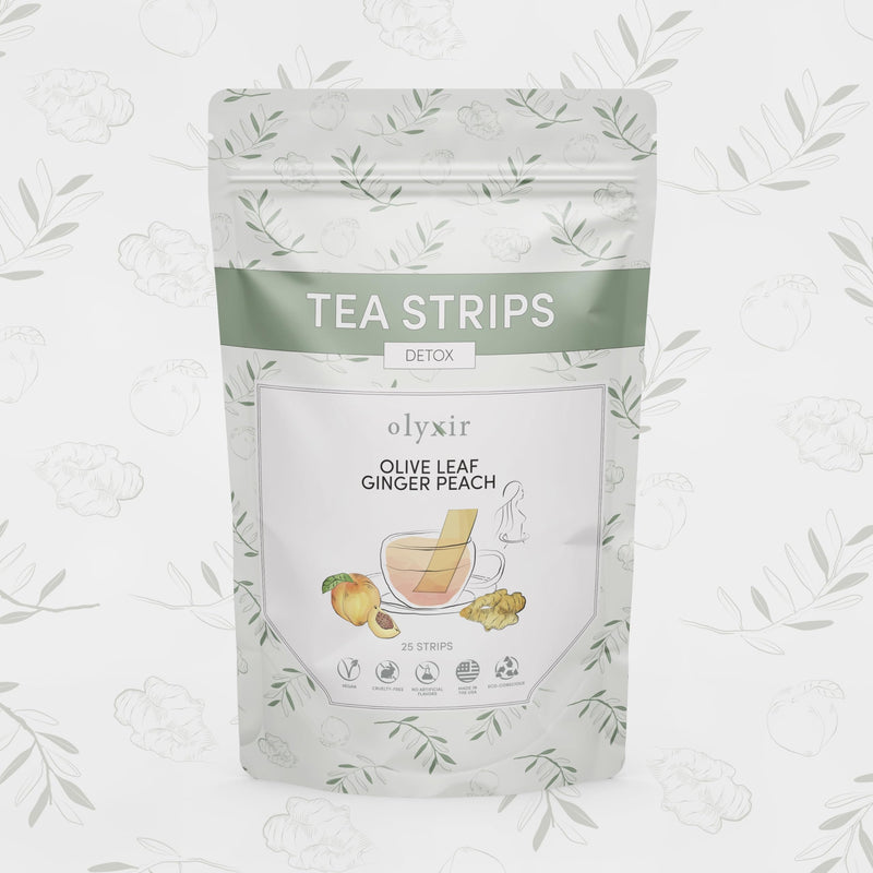 [Australia] - Olyxir Detox Tea Strips - Natural Olive Leaf, Ginger, & Peach Flavors - Instant, Energizing, Organic, Paleo, Vegan, Non-GMO | 25 Ct 