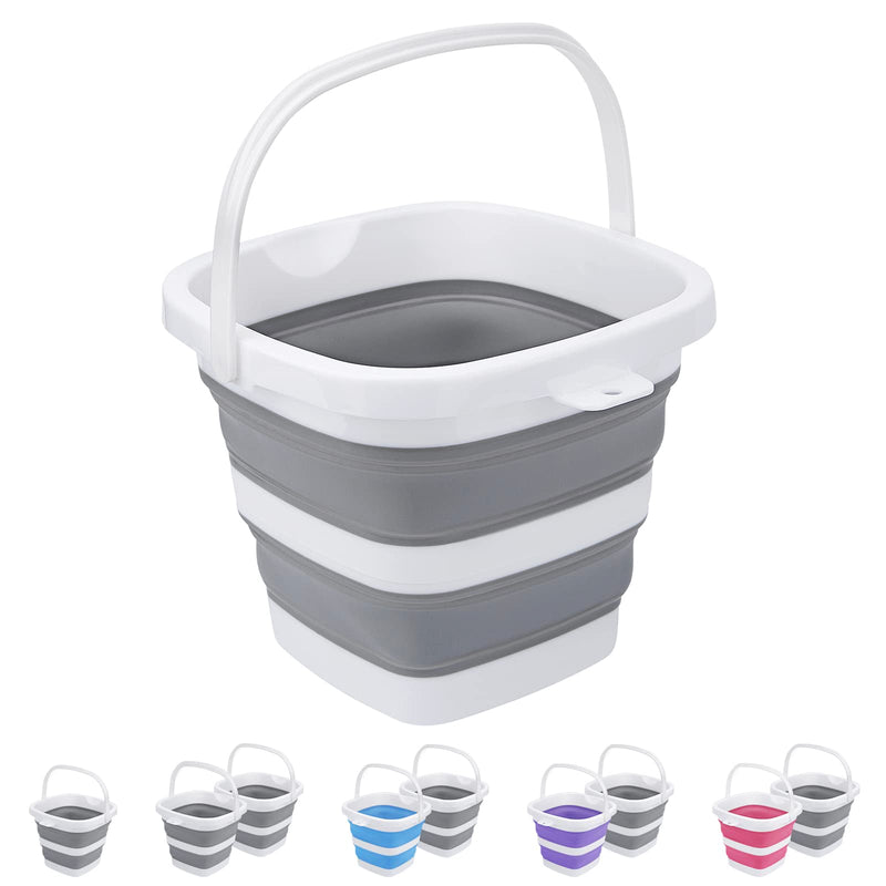 [Australia] - Collapsible Bucket, 5L 1.3Gallon Small Cleaning Mop Buckets for Household Outdoor Car Washing Tub Plastic Foldable Portable Camping Beach Sand Water Pot Pail Space Saving Square 5l-grey 