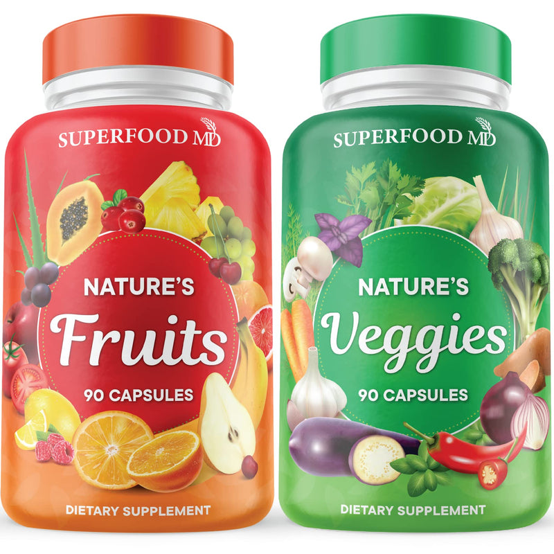 [Australia] - Superfood MD Fruits and Veggies Supplement - 90 Fruit and 90 Veggie Capsules - Supports Energy Levels, High Lycopene, Vitamins & Minerals -Made in The USA - 90 Count (Pack of 2) 90 Count (Pack of 2) 