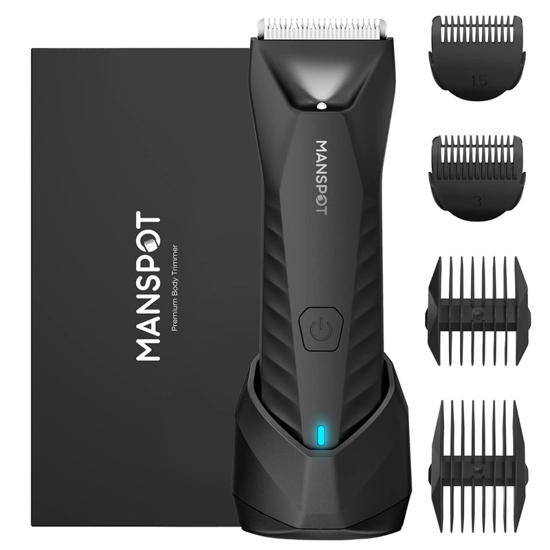 [Australia] - MANSPOT Manscape Body & Pubic Hair Trimmer for Men, Electric Groin Hair Trimmer, Replaceable Ceramic Blade Heads,Waterproof for Wet/Dry Use,Standing Recharge Dock,90 Minutes Shaving(Black) Metallic Black 