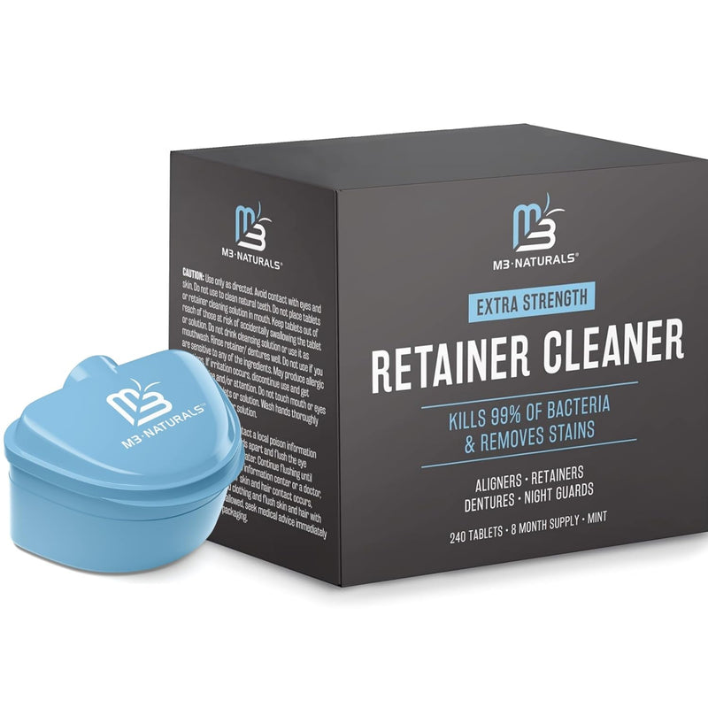 Denture Bath and Retainer Case & Retainer Denture & Dental Appliance Cleaner Tablets with Minty Fresh Flavor (8 Month Supply)