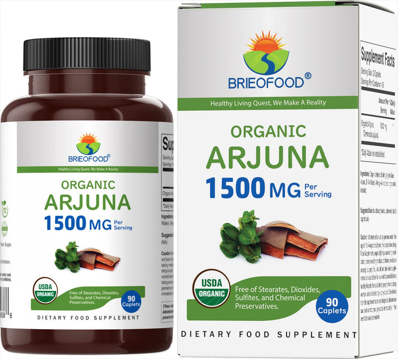 [Australia] - Brieofood Organic Arjuna 1500mg, 45 Servings, Vegetarian, Gluten Free, 90 Vegetarian Tablet 