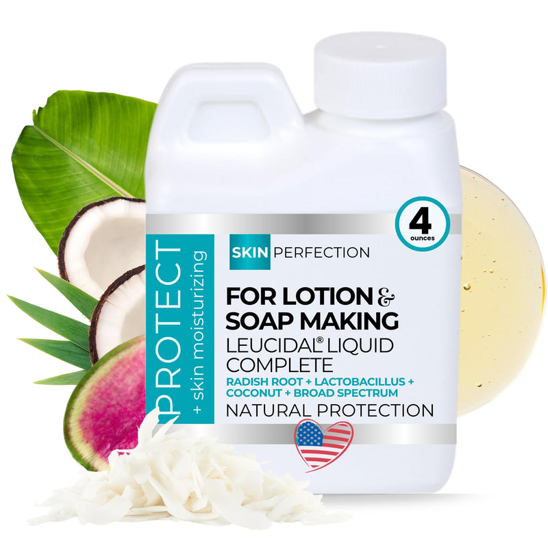 Leucidal Liquid Complete Natural Preservative Alt for DIY Skincare, 4 oz | Skin Perfection, Made in USA, Vegan, Water-Soluble; for Cosmetics Lotion Soap Making Hyaluronic Acid Vitamin C Serums Creams 4 Ounce (Pack of 1)
