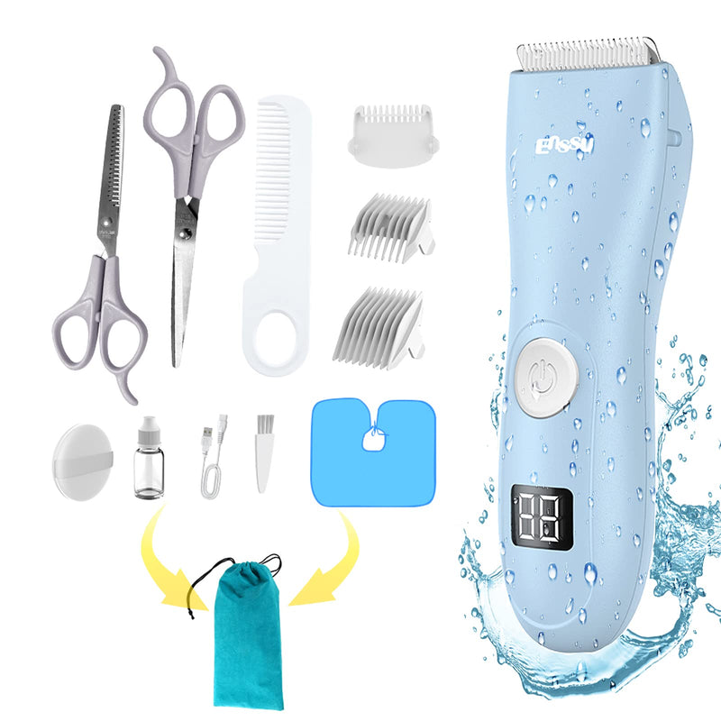 [Australia] - Baby Hair Clippers, Low Noise Hair Trimmer for Kids, Waterproof USB Rechargeable Cordless Haircut Kit with LCD Display, Blue 