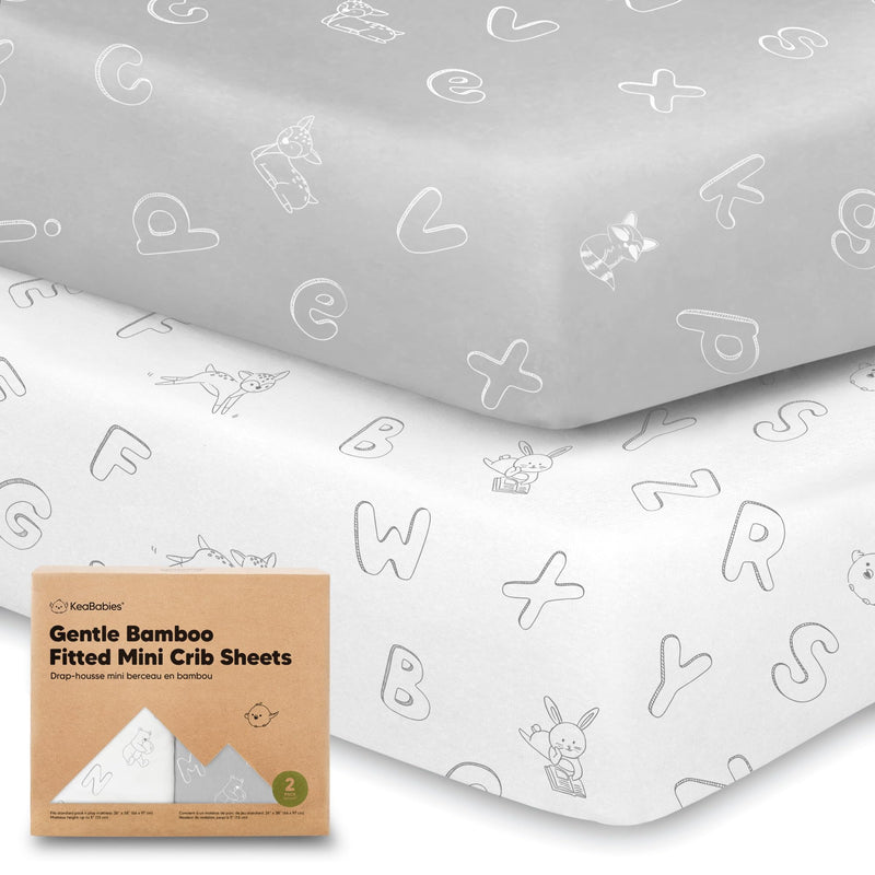 [Australia] - Pack and Play Sheets Fitted, 2-Pack Mini Crib Sheets - Pack N Play Sheets, Organic Fitted Crib Sheet for Pack and Play Mattress, Playard Baby Crib Sheets,Crib Sheets Neutral for Boys,Girls (ABC Land) Abc Land 