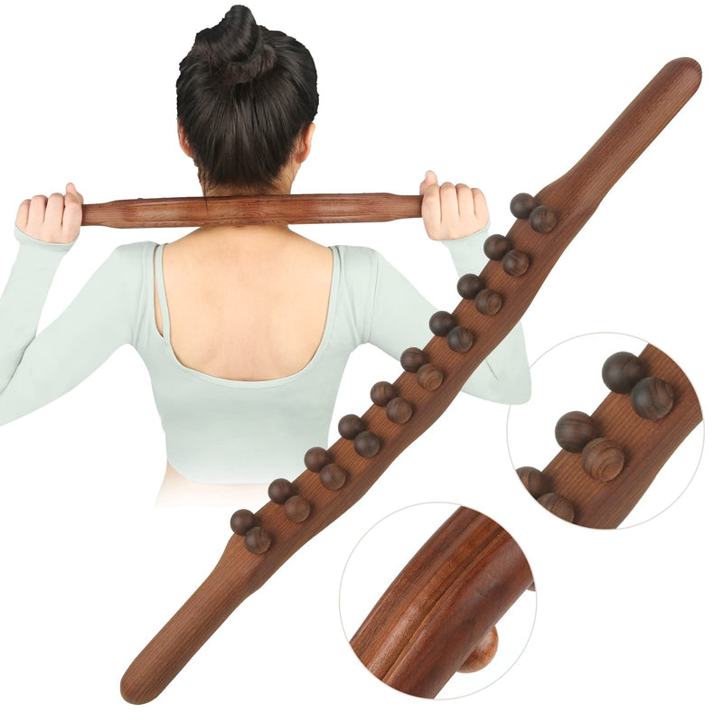 Wood Therapy Lymphatic Drainage Massage Roller Stick Tools, Myofascial Release Tool Stomach Cellulite Massager, Ease Neck Back Waist and Leg Pain Handheld Self Body Sculpting Massage Tool (20 Beads) 20 beads