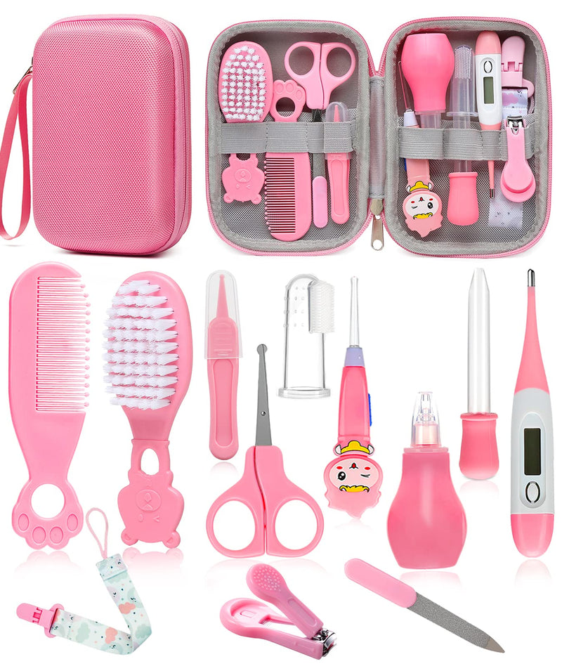 [Australia] - Baby Healthcare and Grooming Kit, Safety Newborn Nursery Care Set, with Hair Brush Comb, Nail Clipper, Thermometer, Pacifier Clip, Nasal Aspirator for Newborn Infant Baby Girls Boys (Pink.) Pink 