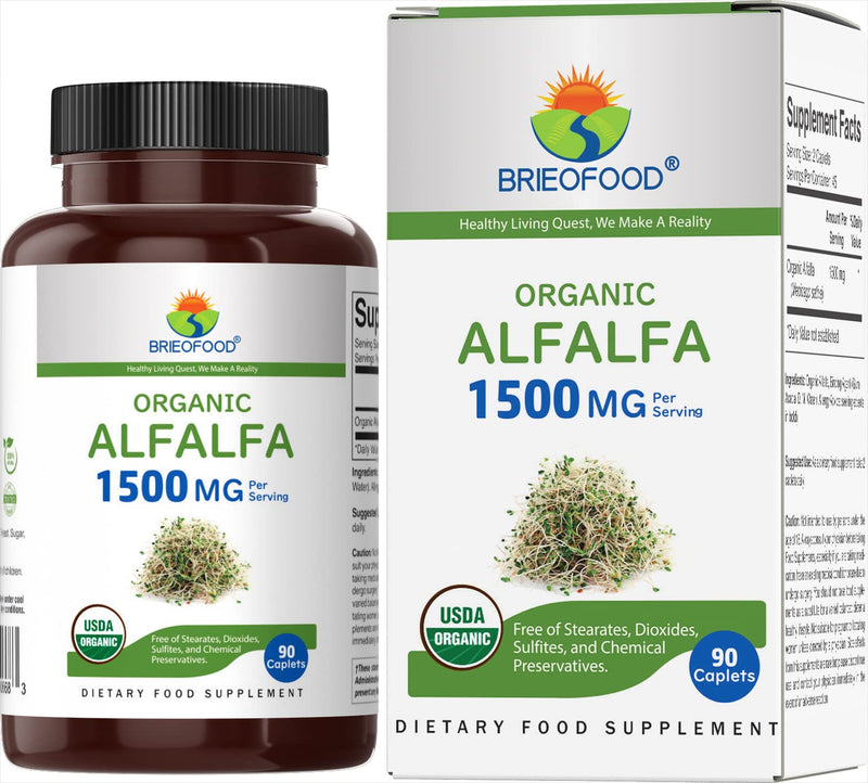 [Australia] - Brieofood Organic Alfalfa 1500mg, 45 Servings, Vegetarian, Gluten Free, 90 Vegetarian Tablets 