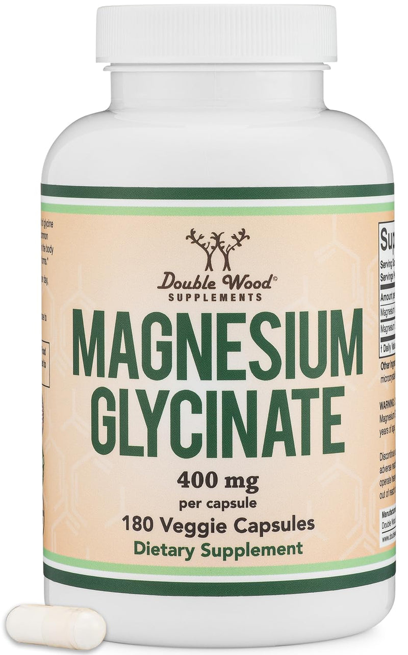 [Australia] - Magnesium Glycinate 400mg, 180 Capsules (Vegan Safe, Third Party Tested, Gluten Free, Non-GMO) High Absorption Magnesium by Double Wood Supplements 