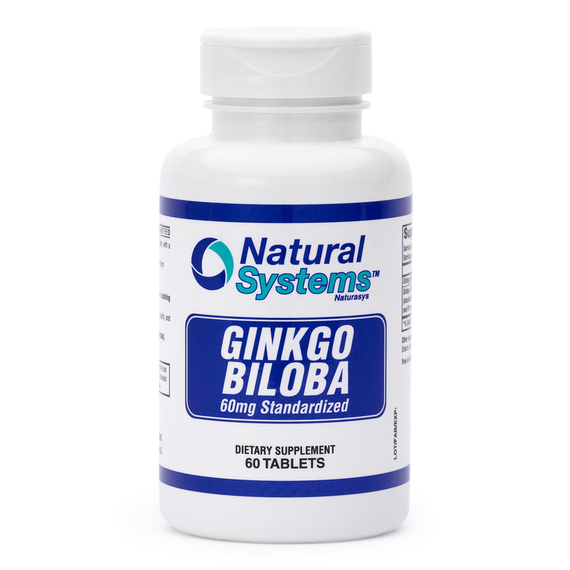 Ginkgo Biloba 60 mg by Natural Systems 60 Tablets - Gingko Biloba Powder Brain Supplement - Ginkgo Biloba Concentration Supplements - Memory Vitamins for Men and Women - Boost Energy Supplements