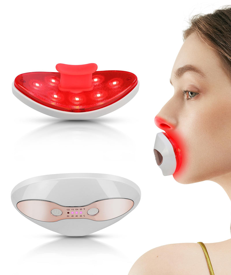 [Australia] - Red Light Device, FERNIDA 2 in 1 Lip and Eye Care Tool with Heated for Anti-Aging, Smooth Lip Wrinkles, Lip Plumper and Reduce Dark Circles, 4 Levels Heating Temps, White 