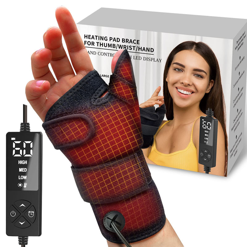 [Australia] - sticro Wrist Thumb Brace Heating Pad for Arthritis and Carpal Tunnel Relief, Hand Heating Pad for Sprains Trigger Thumb, Tendonitis Pain Relief - Left Right Hand (L/XL) L/XL Black Wrist Thumb Brace 