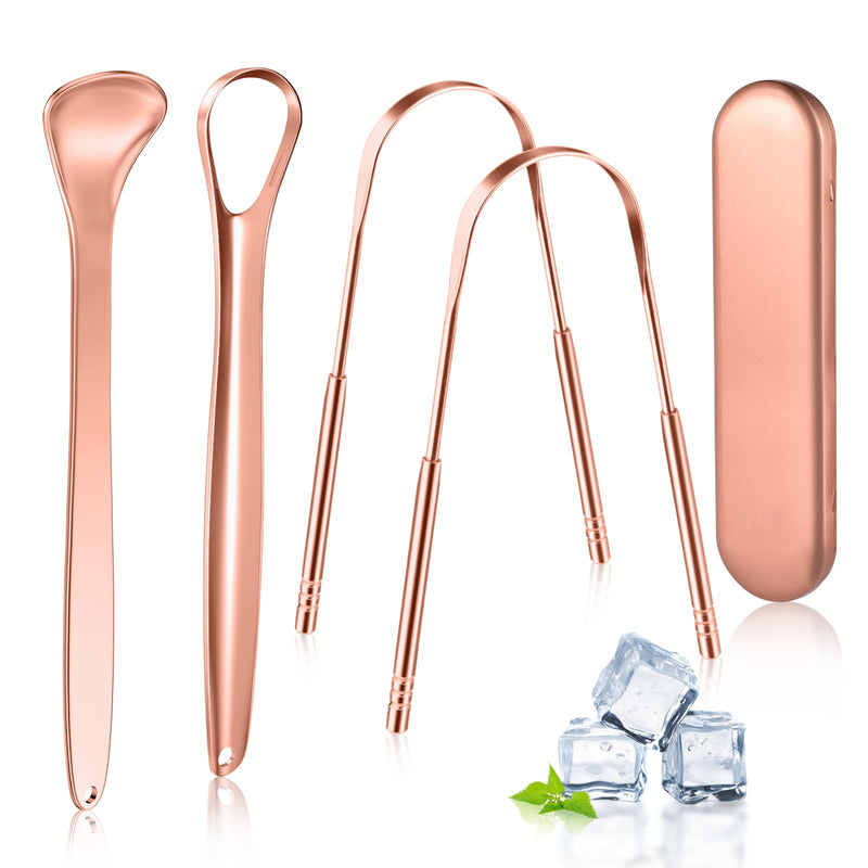 [Australia] - MORGLES Copper Tongue Scraper, 4Pcs Tongue Scraper with Case Medical Grade Tongue Scrapers for Adults Kids, Great for Oral Hygiene Bad Breath, Gold 