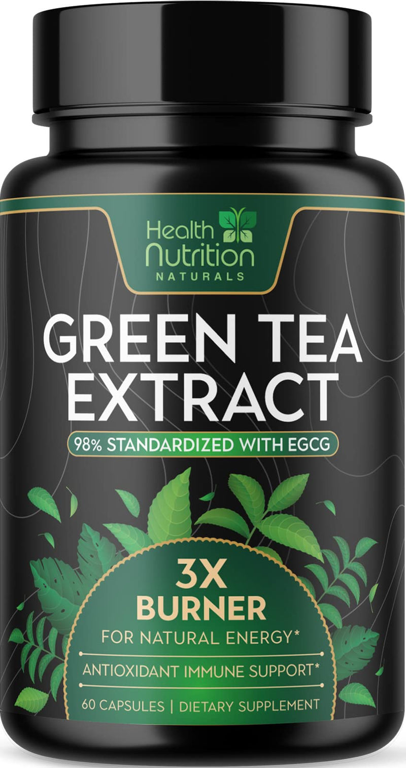 [Australia] - Green Tea Extract Pills - 98% Standardized EGCG 1300mg for Natural Extra Strength Energy - Supports Heart & Antioxidant Health Herbal & Immune Support Supplement Polyphenols Max Potency - 60 Capsules 60 Count (Pack of 1) 