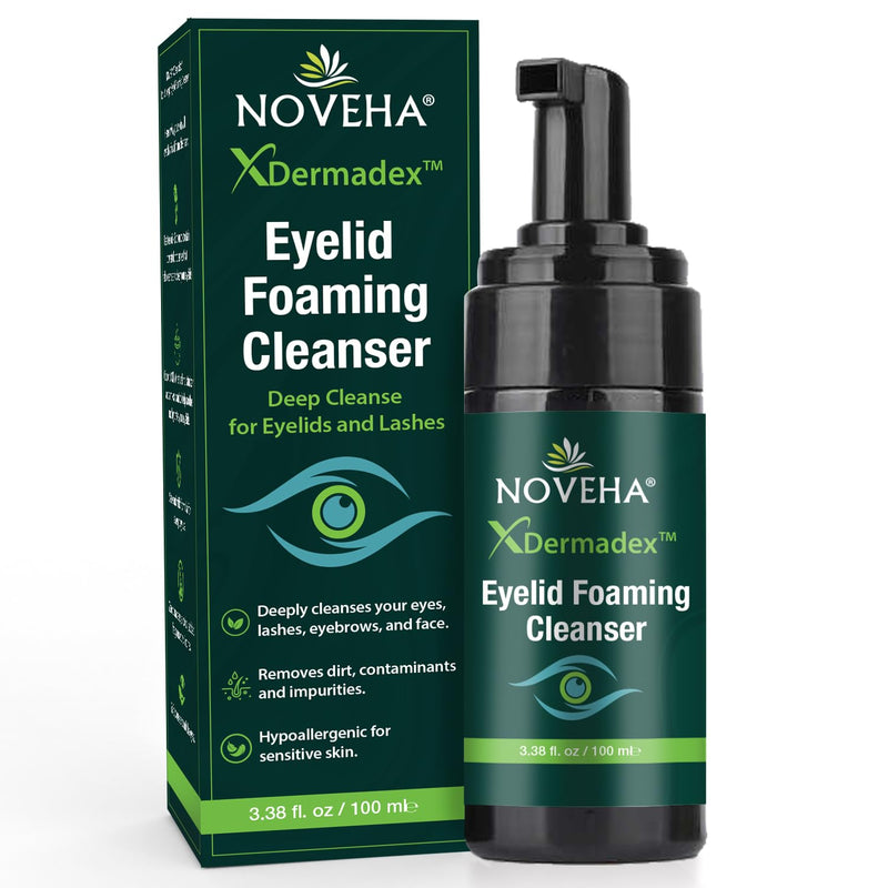 NOVEHA Extra Strength Tea Tree Eyelid & Face Foaming Cleanser – Daily Cleansing Foam with Tea Tree Oil, Coconut Oil, Vitamin E & Pro-Vitamin B5 – For Eyelids, Lashes & Face – 3.38 fl oz (100ml) 1 Pack
