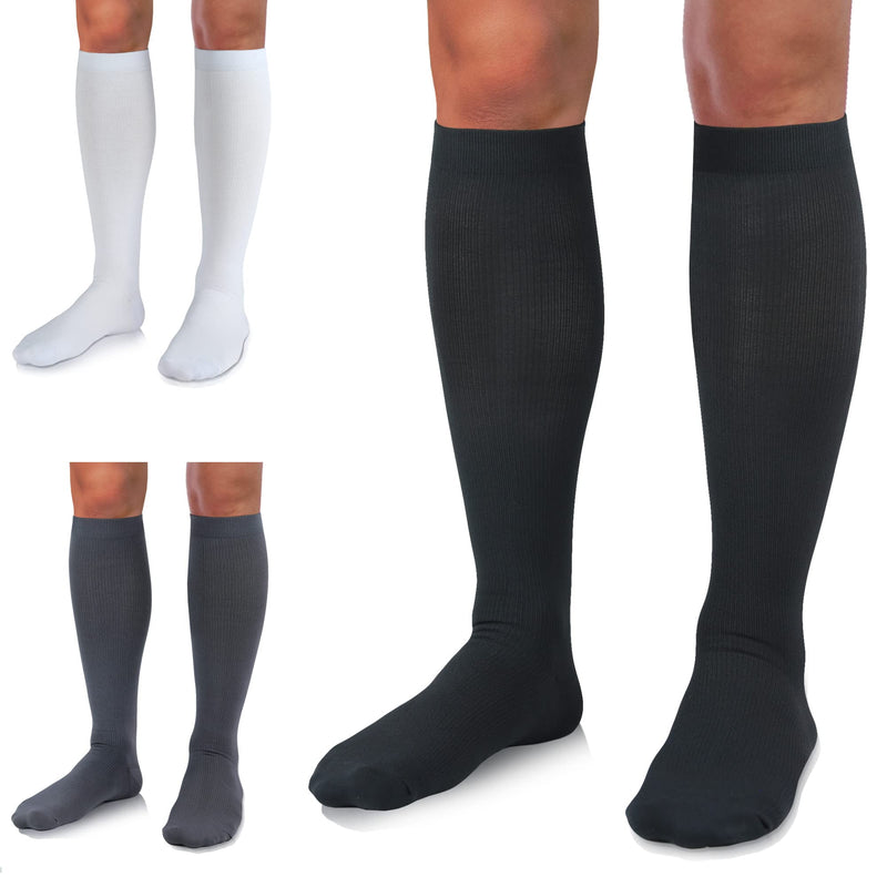 [Australia] - Medical Compression Socks for Women and Men 3 Pairs 20-30 mmHg Knee High Compression Stockings Circulation Best for Running Athletic Nurses Large-X-Large 03 Black/White/Gray 