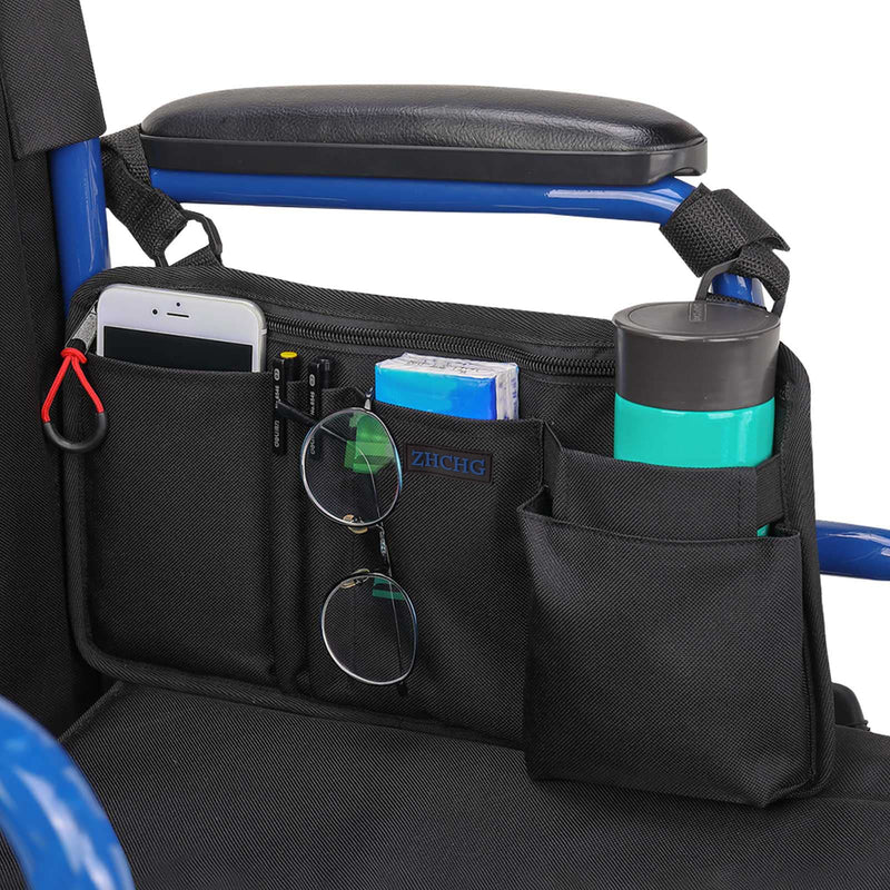 [Australia] - Wheelchair Side Bag with Cup Holder, Wheelchair Armrest Pouch Accessories for Walker, Rollator, Electric Scooter Wheelchairs, Ideal Gift for Mother's Day & Father's Day Black 