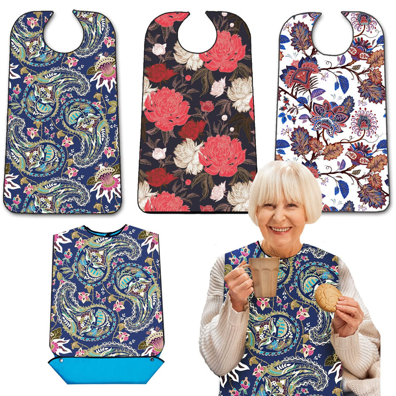 [Australia] - Adult Bibs with Crumb Catcher, Washable and Adjustable Adult Bibs for Women Men Elderly Seniors 1 Flower 