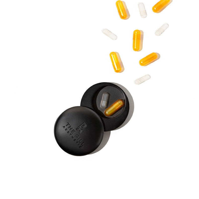 Travel Pill Case Private Pill Box The Pill Aesthetic Daily Metal Pill Organizer - for Fish Oil, Calcium Tablets, Supplements,Vitamins, Medications, Prescriptions, Bloat Pills, Probiotic, Unisex Case