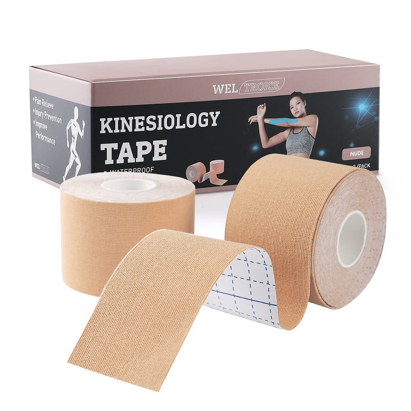 [Australia] - Kinesiology Tape (2/Pack) for Sports and Recovery, Water Resistant, Latex Free Premium Elastic Cotton Athletic Tape by Weltroice (2/Pack, 16.4FT Each, Nude) 2/Pack, 16.4FT Each 