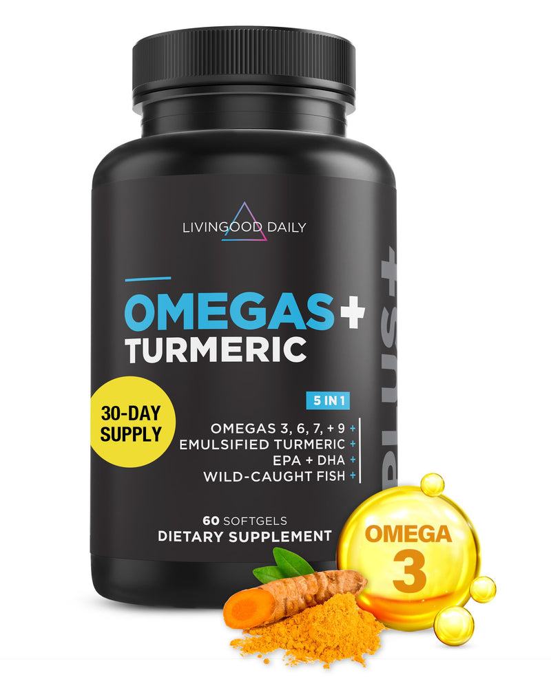 [Australia] - Livingood Daily Omega 3 6 9 Plus Turmeric Curcumin - Omega 3 Supplement (EPA & DHA) - Supports Heart Health - Joint Supplements - 60 Softgels 
