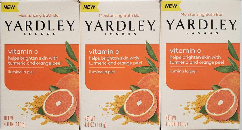 Yardley London Vitamin C Moisturizing Bath Bar With Tumeric and Orange Peel 4oz (Pack of 3)