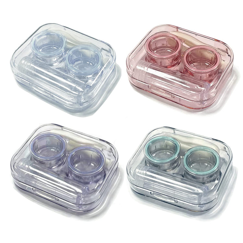 [Australia] - 4 Pack Flip Top Clear Contact Lens Case Travel Kit, Cute Contact Case Holder with Tweezers Remover Tool, Contact Lens Soak Storage Kit for Travel & Home Pink, Green, Blue, Purple 