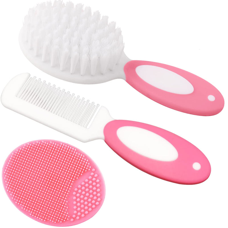 [Australia] - Baby Hair Brush, Cradle Cap Brush, Baby Hair Comb, Baby Hair Brush and Comb Set for Newborns & Toddlers, Baby Brush Soft Bristles, Ideal for Cradle Cap, Perfect Baby Registry Gift (Pink) Pink 