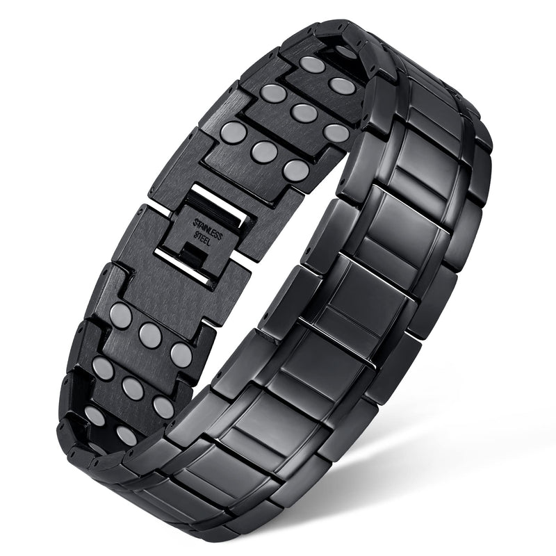 [Australia] - Feraco Magnetic Bracelets for Men, Titanium Steel Bracelets with 3X Ultra Strenth Neodymium Magnets, Adjustable Health Gift with Sizing Tool Black 