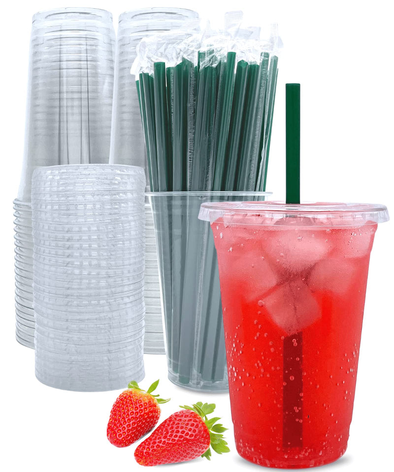 [Australia] - Aatriet 20 oz Clear Plastic Cups with Lids and Straws, Disposable Coffee Cups 25 Sets 20 oz Cups 