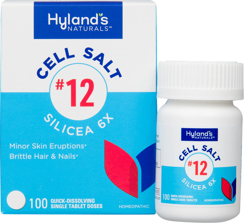 [Australia] - Hyland's Naturals No. 12 Cell Salt Silicea 6X Tablets, Acne & Blackhead Treatment, Hair & Nail Growth Supplement & Strengthener, Skin Irritations, Quick Dissolving Tablets, 100 Count 
