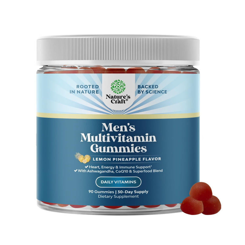 Men's Multivitamin Gummies with Superfood Complex - Daily Multivitamin for Men Gummies with CoQ10 and Ashwagandha for Energy and Immune Support - Adult Gummy Essential Minerals - 90 Count