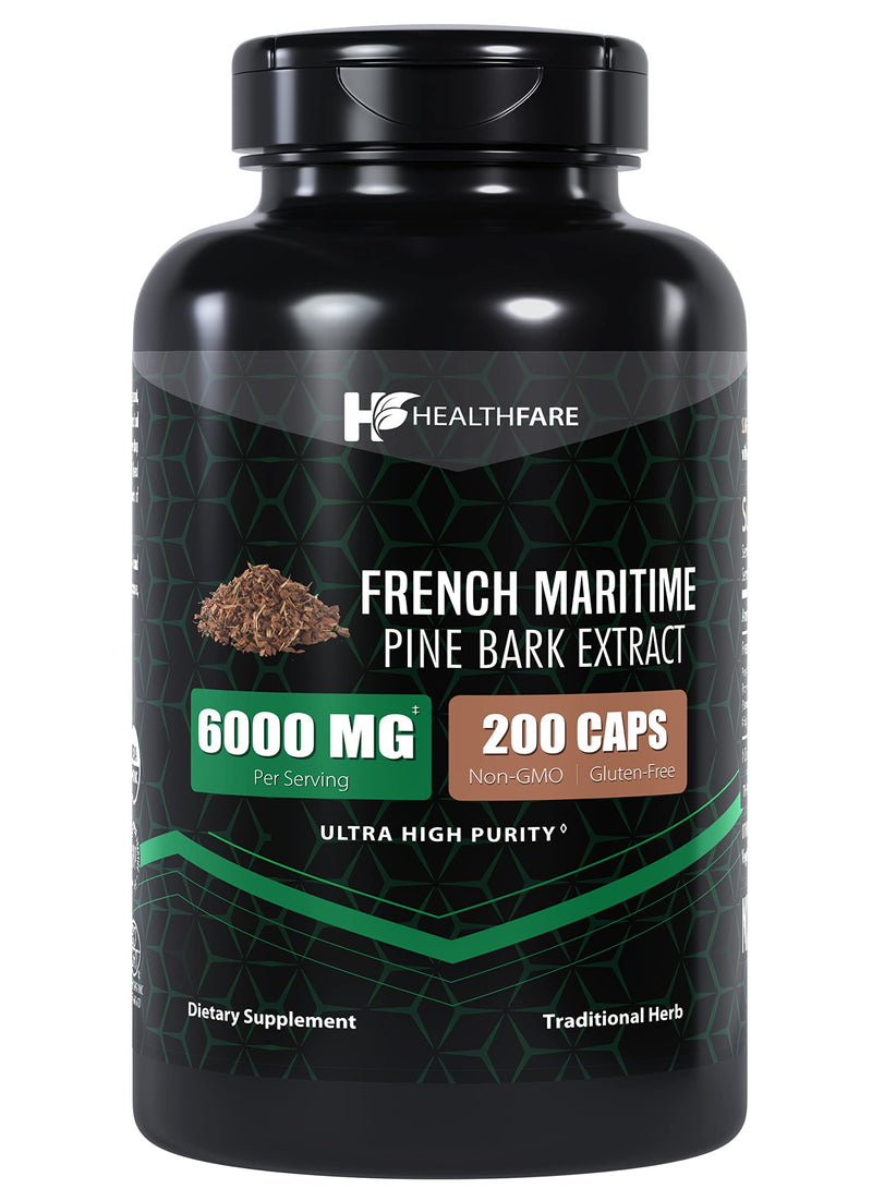 [Australia] - French Maritime Pine Bark Extract Organic | 6000 mg | 200 Capsules | Standardized to Contain 95% Proanthocyanidins | Non-GMO Gluten Free | Ultra High Purity Max Potency Extract Formula 