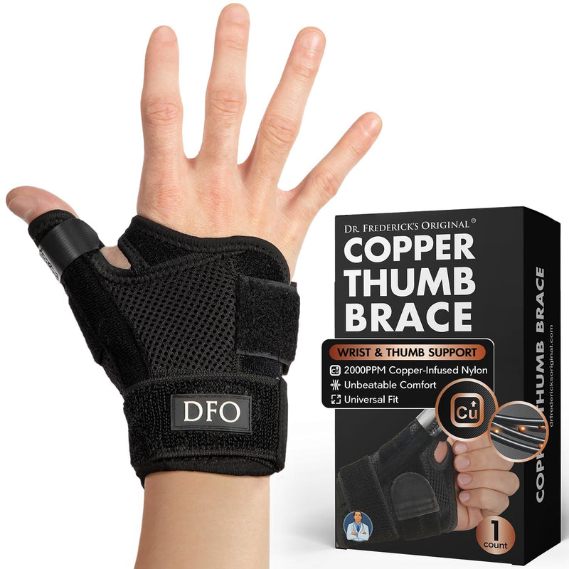 [Australia] - Dr. Frederick's Original Reversible Copper Infused Wrist Thumb Brace - 1 Brace - Spica Splint for De Quervain’s Tendonitis, Arthritis, CMC, Pain Relief - Left or Right Hand - Fits Men and Women 