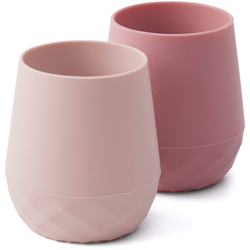 [Australia] - Silicone Baby Cups for 6-12 Months Infants - Tiny Open Cups - Training Cups for Baby Led Weaning - Set of 2 Drinking Cups Rosy 