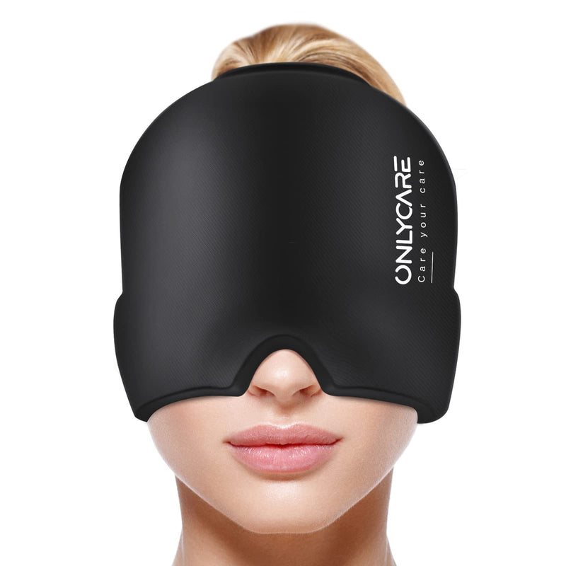 [Australia] - ONLYCARE Migraine Relief Cap, Upgraded Odorless Migraine Ice Head Wrap, Headache Relief Hat for Migraine, Headache Eyes Mask Gel ice Cold Pack Black 