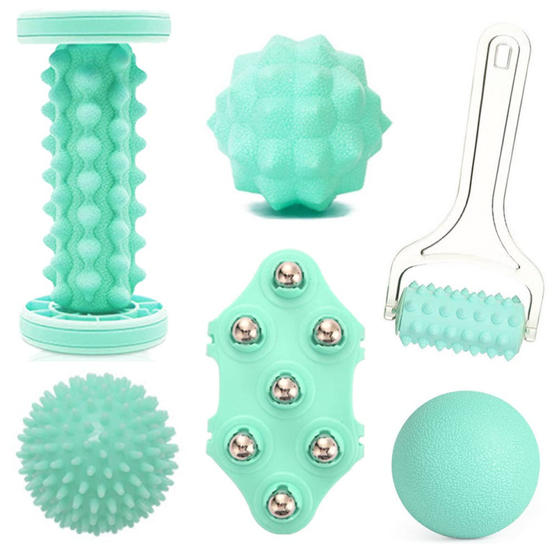 [Australia] - Foot Massage Ball & Foot Rollers 6 in 1 Set with Handheld Roller, Spiky Ball, Lacrosse Ball, Massage Roller, Steel Ball Massager for Relieve Plantar Fasciitis, Deep and Superficial 