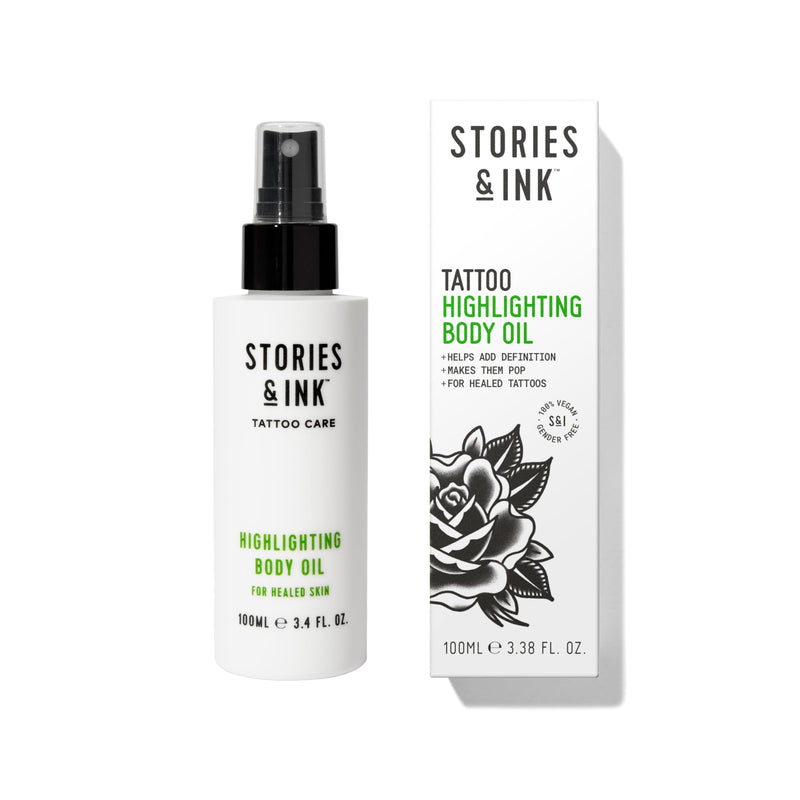 [Australia] - Stories & Ink Tattoo Care | HIGHLIGHTING BODY OIL for healed skin - Refreshes Faded Tattoos for Instant Tattoo Glow, 100 mL / 3.4 Fl Oz 