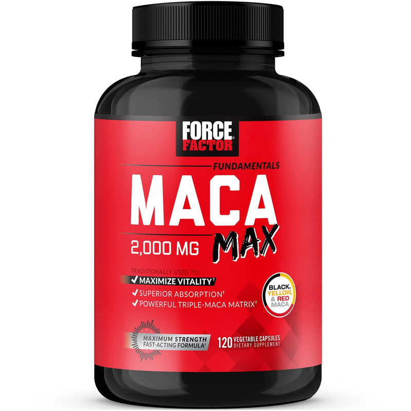 [Australia] - Force Factor Maca Max, Maca Root Capsules to Maximize Vitality & Performance, Made with Black Maca, Red Maca, & Yellow Maca Powder, Maca Root Powder, 2000mg, 120 Capsules Maximum Potency 120 Count (Pack of 1) 
