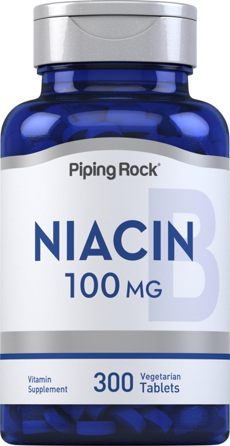 Piping Rock Niacin 100mg | 300 Tablets | Nicotinic Acid with Flushing | Vitamin B3 Supplement for Men and Women | Vegetarian, Non-GMO, Gluten Free