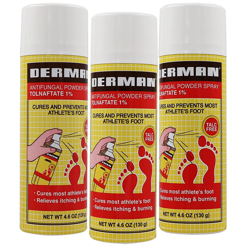 Derman Foot Powder Spray for Athlete's Foot, 4.6 Oz (Pack of 3) | Treatment Formula