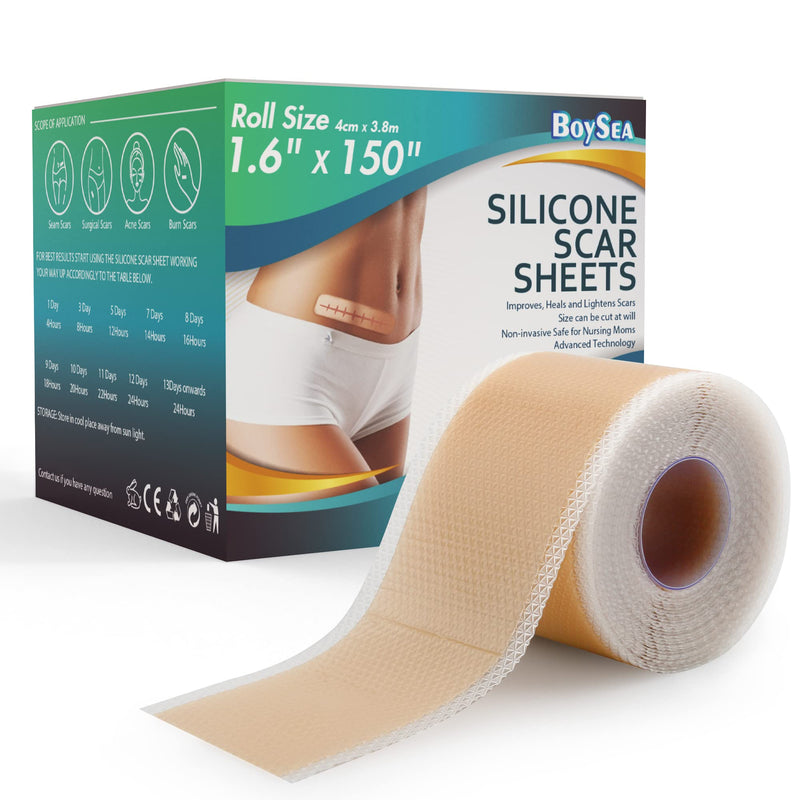 [Australia] - Professional Silicone Scar Sheets (1.6" x 150" Scar Roll-3.8M) - Scars Removal Treatment - Reusable Silicone Scar Tape Strips Type for Keloid, C-Section, Surgery, Burn, Acne et Natural 