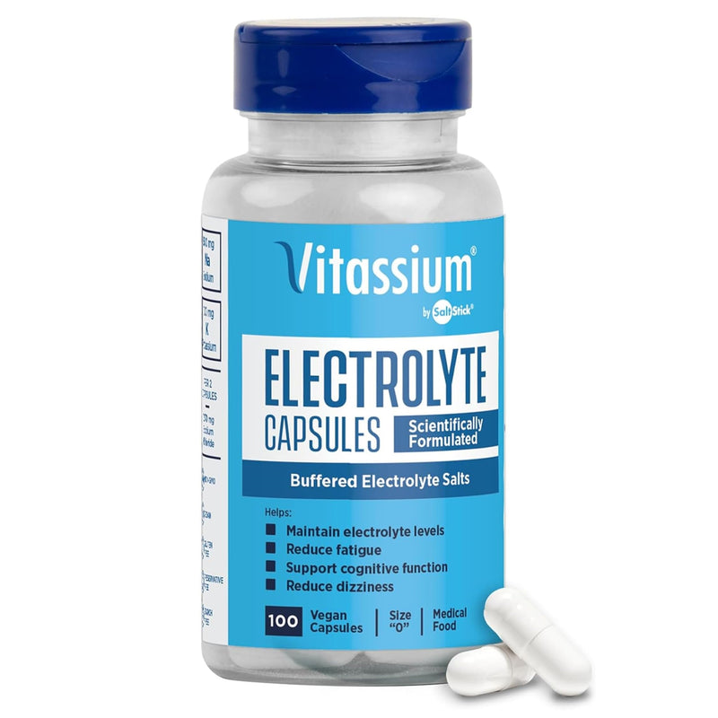 [Australia] - Vitassium Electrolyte Capsules, Electrolytes for Dietary Management of POTS Syndrome Symptoms (500mg Sodium - 100mg Potassium), Unflavored, 100 Buffered Salt Pills 100 Count (Pack of 1) 
