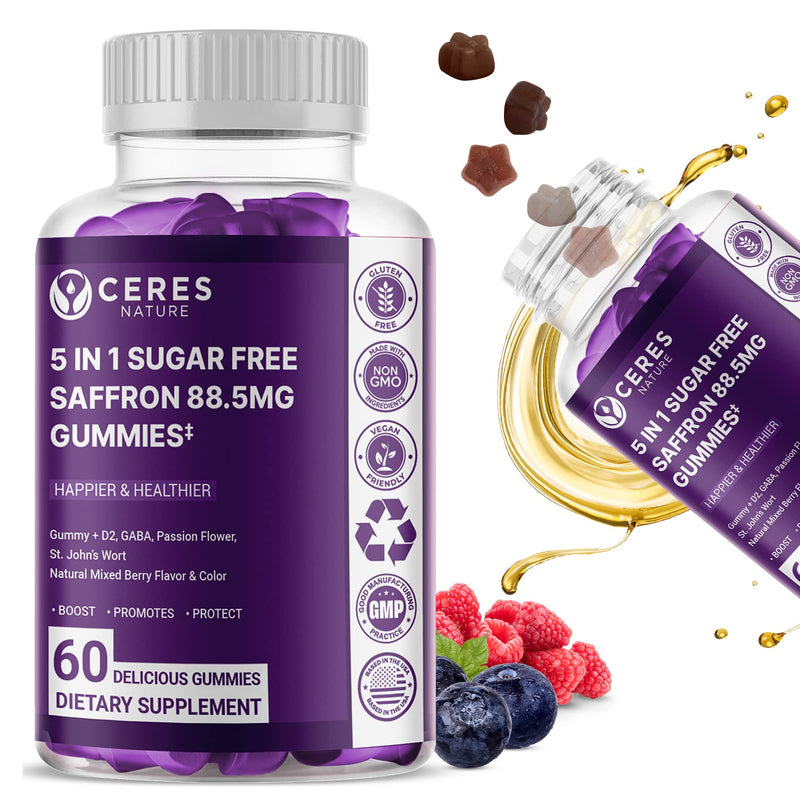 [Australia] - Premium Saffron Extract 88.5mg** Gummy - Appetite Control, Eye Support, Boost Energy & Heart Health NON-GMO – Gluten Free – Vegan Friendly- Sugar-Free Antioxidant Boost - Premium Quality - 60 Gummies 