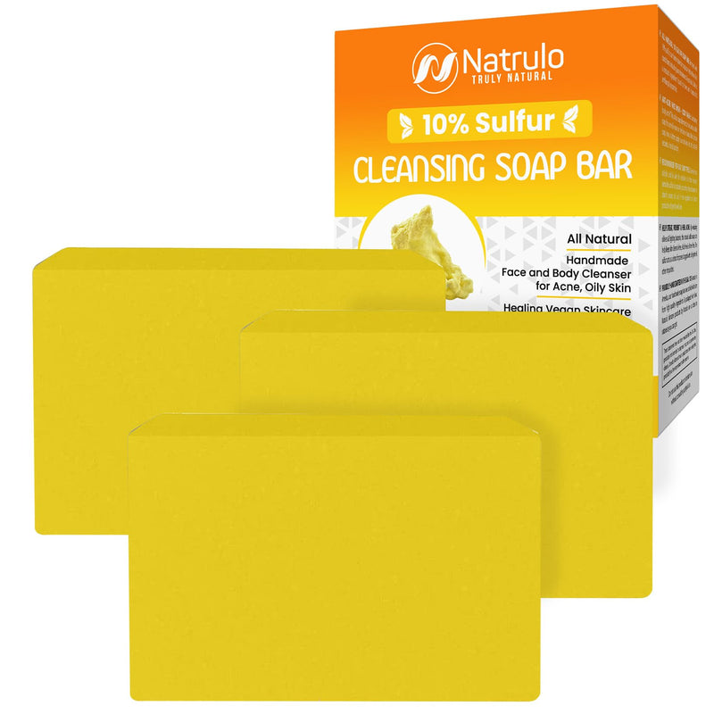 10% Sulfur Soap – All Natural Sulfur Facial Cleanser for Face & Body | 3 Pack Sulfur Soap Bar for Oily Skin – Tea Tree, Lemongrass, Vitamin E & Coconut Milk – Daily Face & Body Wash