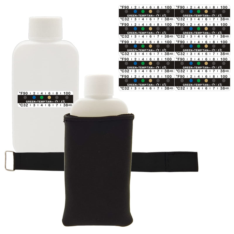 14Pcs Urine Test Complete Kit Include Portable Empty Bottles 10 Adhesive Temperature Test Strip Hidden Leg Strap Oxford Pouch Urine Test Bottles Temperature Urine Strip Sticker for Testing Traveling