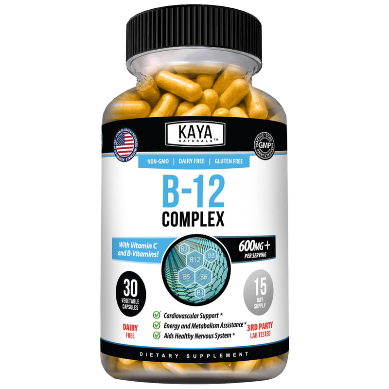 Kaya Naturals B-12 Complex Multivitamin for Women & Men, 30 Count | Energy and Metabolism Booster, With Biotin, Choline, Inositol, Folate and Vitamin C 30 Count (Pack of 1)