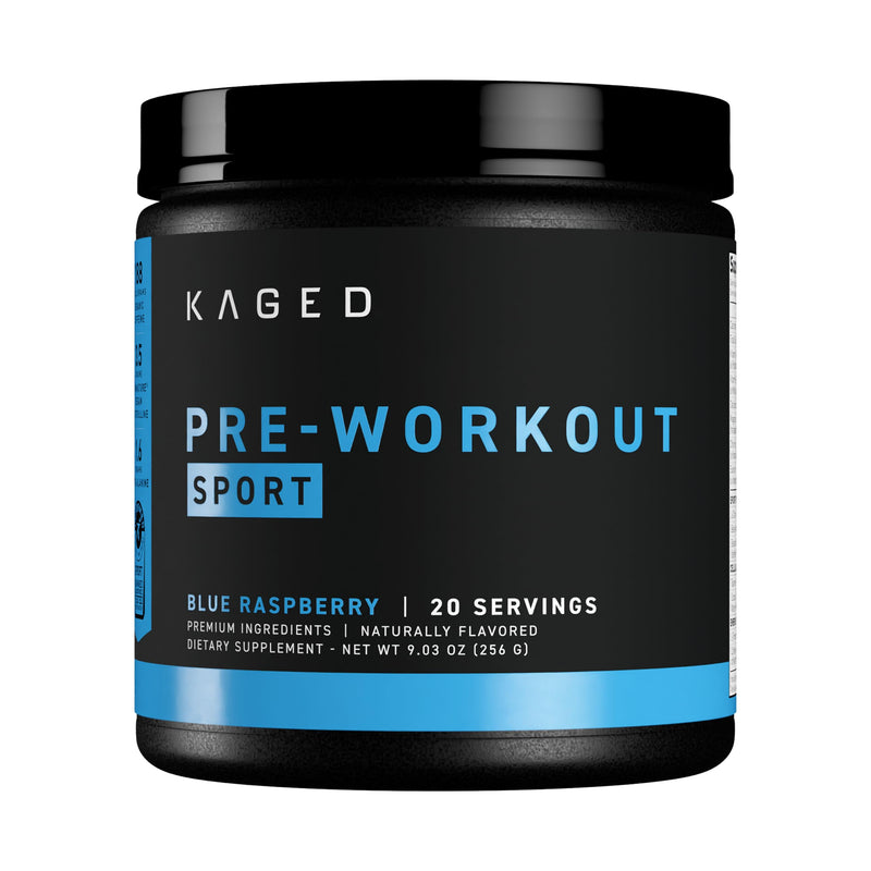 [Australia] - Kaged Sport Pre Workout Powder for Men & Women, Blue Razz, Sport Certified, 188mg Caffeine, Nitric Oxide Supplement, Beta Alanine for Energy, Weightlifting, Cardio Endurance & Strength, 20 Servings 